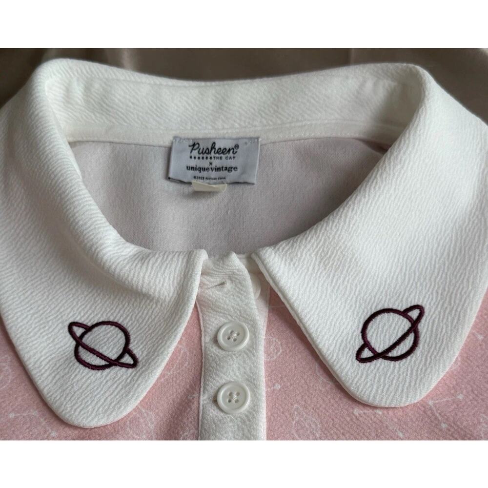 Pusheen x Unique Vintage Pink 50s Style Swing Dress L Kawaii Space Cat Retro - Picture 5 of 11
